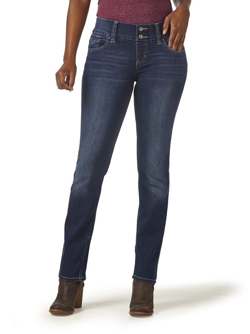 Riders by Lee Indigo Women's Pull-On Waist Smoother Straight-Leg Jean,Polar Drift,16 Petite
